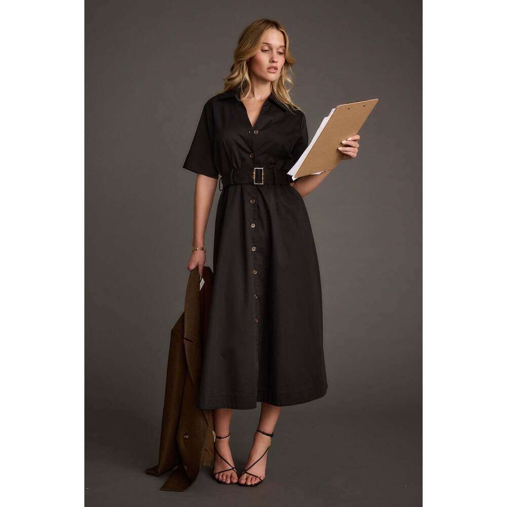 12th Tribe Leena Black Button Front Belted Midi Dress Size XLXL